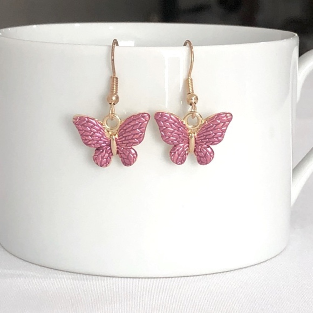Pink & Gold Butterfly Dangle Earrings